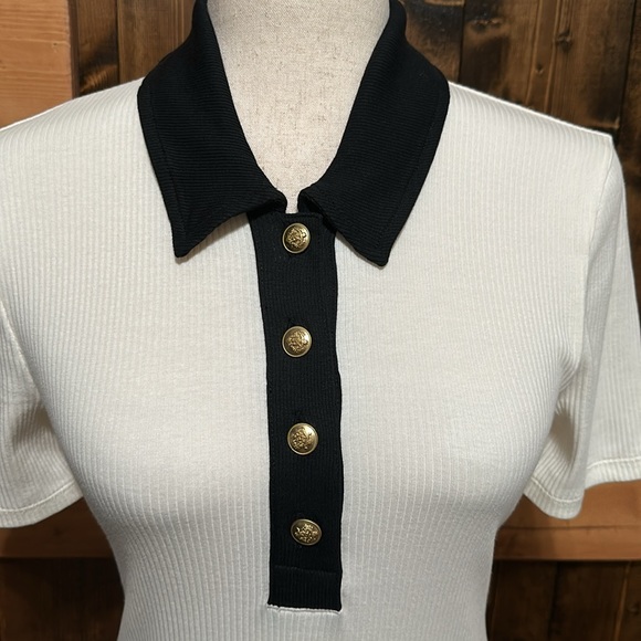 J.Crew Vintage rib polo T-shirt in ivory ground black tip - Picture 3 of 7